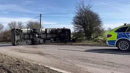 A26 between Beddingham and Newhaven closed bothways due to an overturned HGV