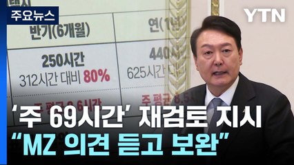 尹, 주 69시간제 재검토 지시..."MZ세대 의견 들어라" / YTN