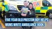 Five year old Preston boy helps mums write Ambulance Book
