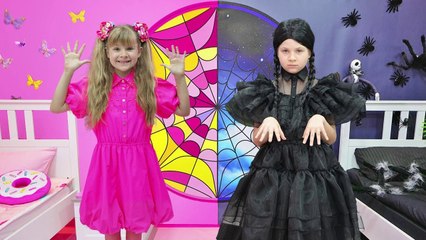 Diana play Pink vs. Black Challenge with Wednesday