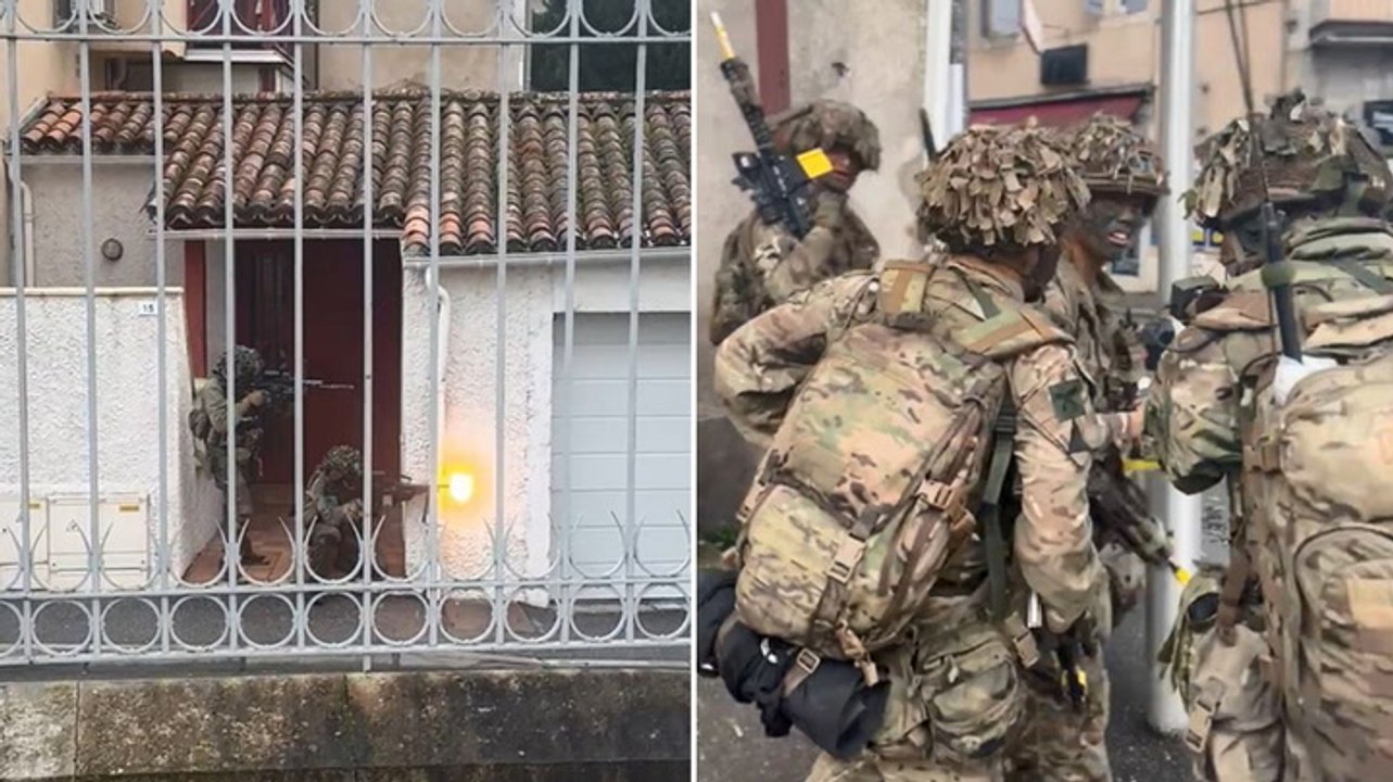 Gunshots ring out as British soldiers take over French town for combat exercise