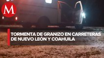 ¡En pleno marzo! Granizo sorprende en carretera 57; Coahuila y Nuevo León activan operativo vial