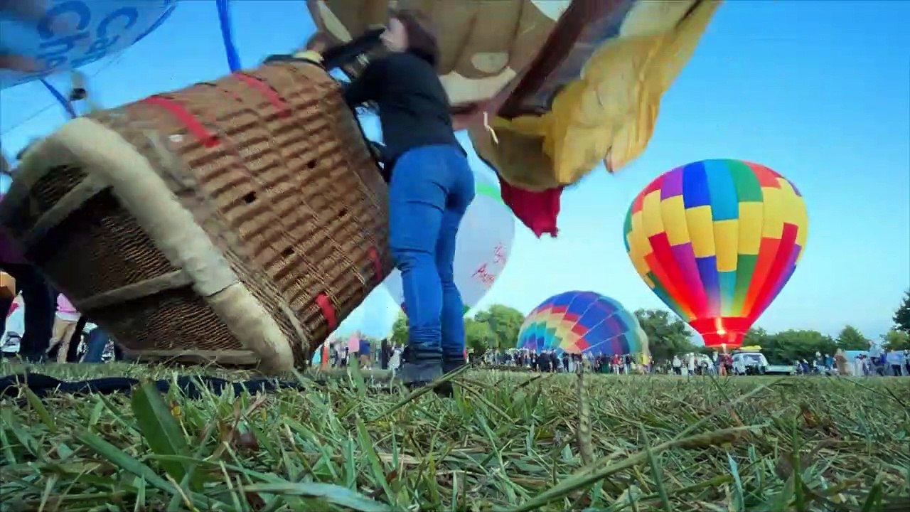 Time lapse of hot air balloon being blown up