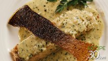 Perfect Pan Seared Salmon with Lemon butter Cream Sauce and Crispy Skin