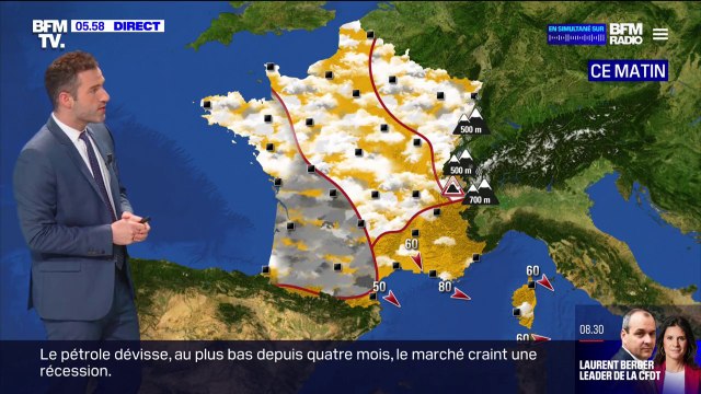 Un ciel nuageux dans l'Ouest, du soleil autour de la Méditerranée, et des températures en baisse...la météo de ce mercredi