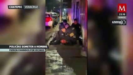 Captan presunto abuso de 4 policías contra un hombre en Coatepec, Veracruz