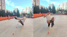 A pro incredibly performs 'Back Corvospin': a strange but complicated freestyle slalom trick!