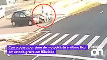Carro passa por cima de motociclista e vítima fica em estado grave em Ribeirão
