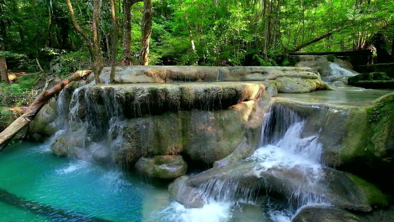 Relaxing 1-Hour Video of Erawan Waterfall in Thailand