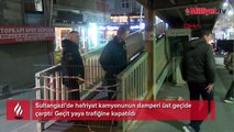 Sultangazi'de hafriyat kamyonunun damperi üst geçide çarptı: Geçit yaya trafiğine kapatıldı