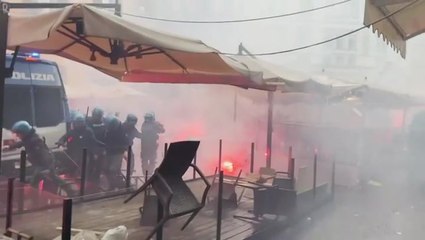Champions League: Eintracht Frankfurt fans clash with riot police ahead of Napoli game