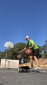 Slackliner Dribbles Two Basketballs at Once and Lands Them Into Hoop
