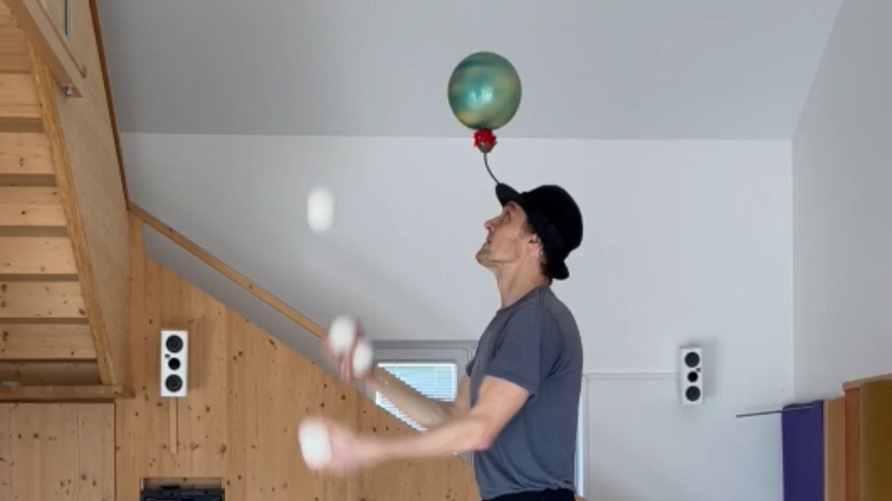 Circus artist gives a whole new meaning to 'Multitasking' with insane Rola Bola juggling act