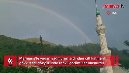 Marmaris’te çift hareli gökkuşağı gökyüzünü renklendirdi