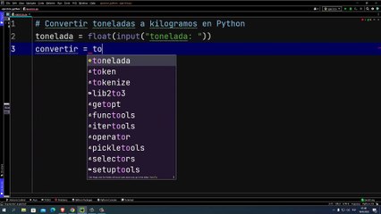Convertir toneladas a kilogramos en Python