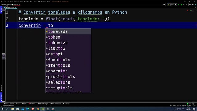 Convertir toneladas a kilogramos en Python