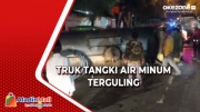 Rem Blong, Truk Tangki Air Minum Terseret 50 Meter dan Terguling di Mojokerto