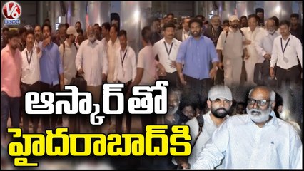 RRR Movie Team Reaches To Hyderabad _ JR NTR _ Ram Charan _ Rajamouli _ V6 News