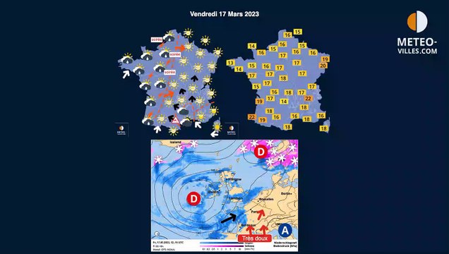 prévisions météo villes du vendredi 17 mars 2023