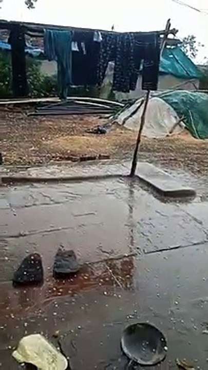 पानी के साथ ओलों की बारिश, खेतों में तबाही