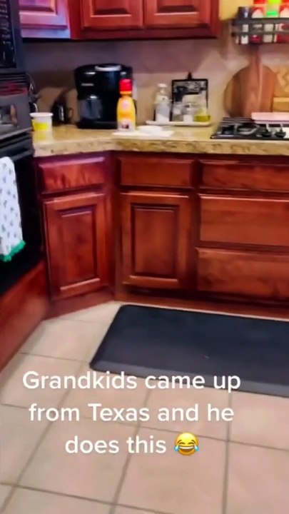 Grandpa has hilarious reaction to kids arriving home