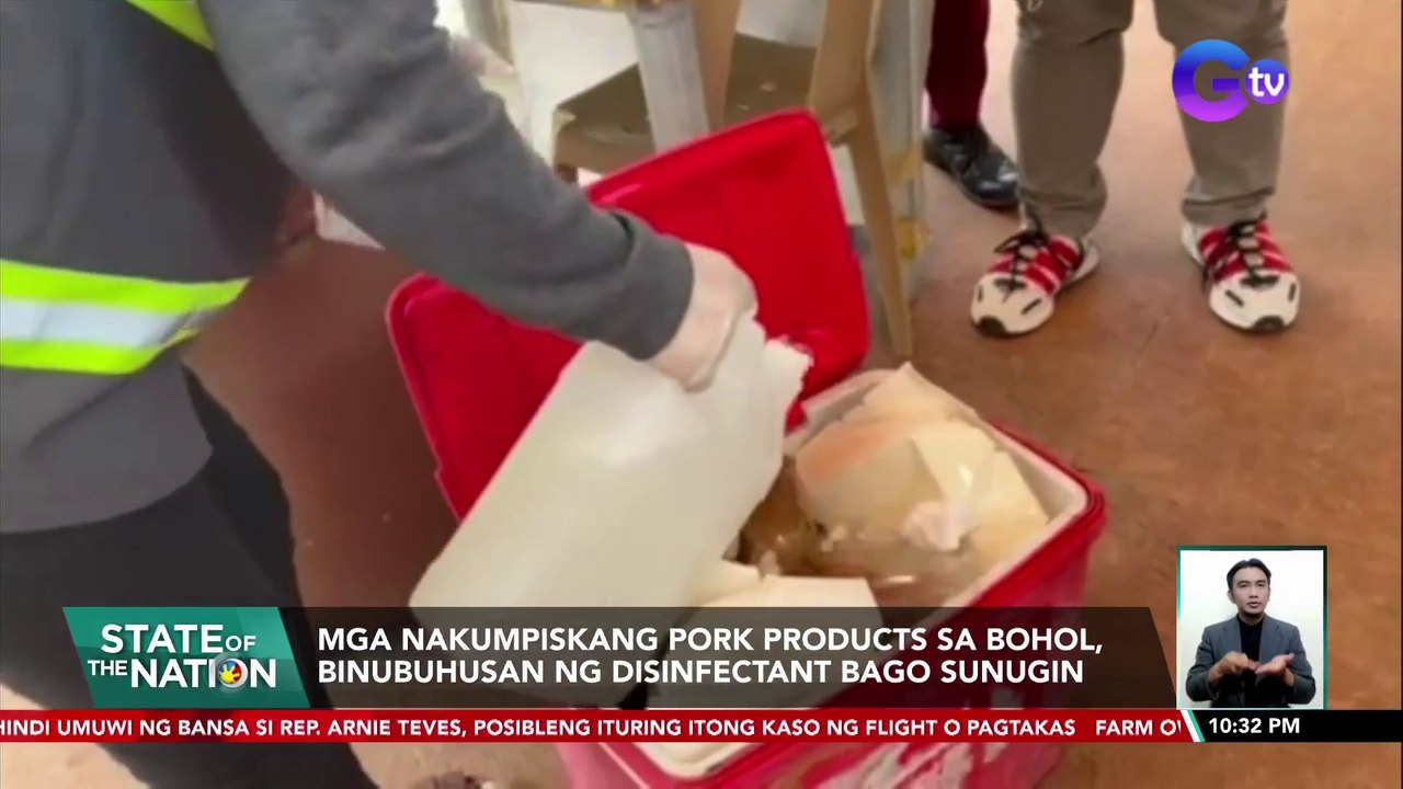 Mga nakumpiskang pork products sa Bohol, binubuhusan ng disinfectant bago sunugin | SONA