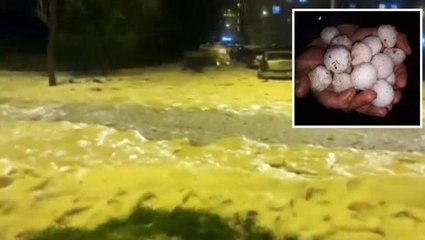 Kilis ve Gaziantep'te ceviz büyüklüğünde dolu yağdı, her yer bembeyaz oldu