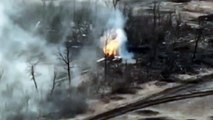 Ukrainian forces blow up Russian tank forcing enemy armoured vehicles to retreat