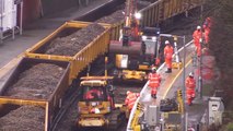 Footage showing Network Rail engineering work going on at West St Leonards railway station on March 18 2023