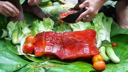 Primitive technology - Cooking pork belly recipes - Eating show