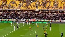 Leeds fans and players celebrate win over Wolves