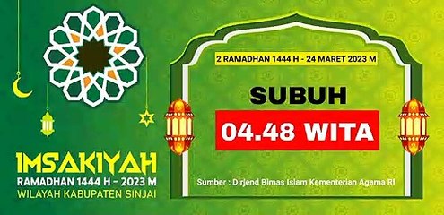 Imsakiyah Ramadhan 1444 H - 2023 H Wilayah Kabupaten Sinjai Hari Ke - 2