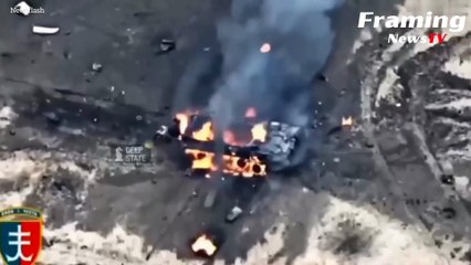 Ledakan besar meletus saat pasukan Ukraina meledakkan tank Rusia yang maju