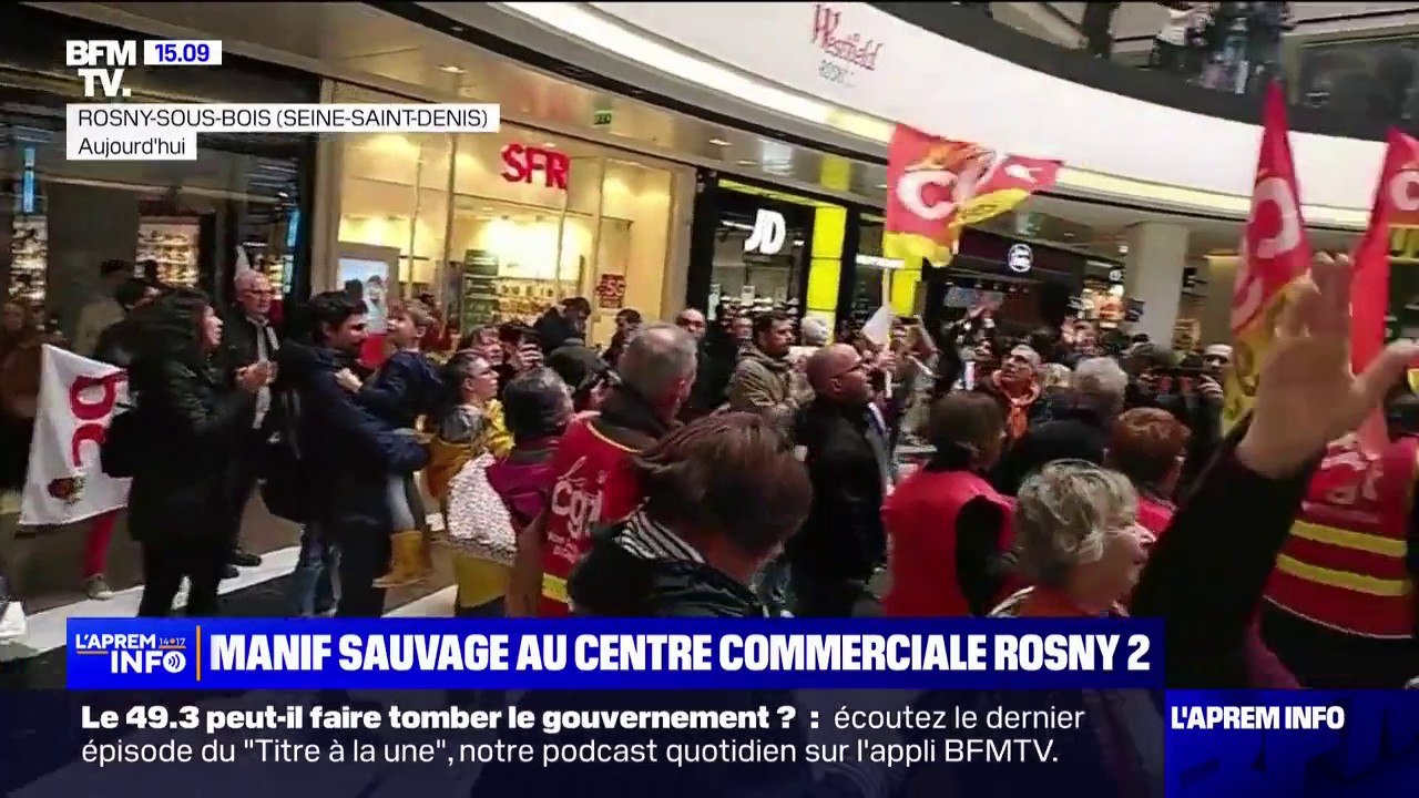 Retraites: mobilisation au centre commercial Ro...