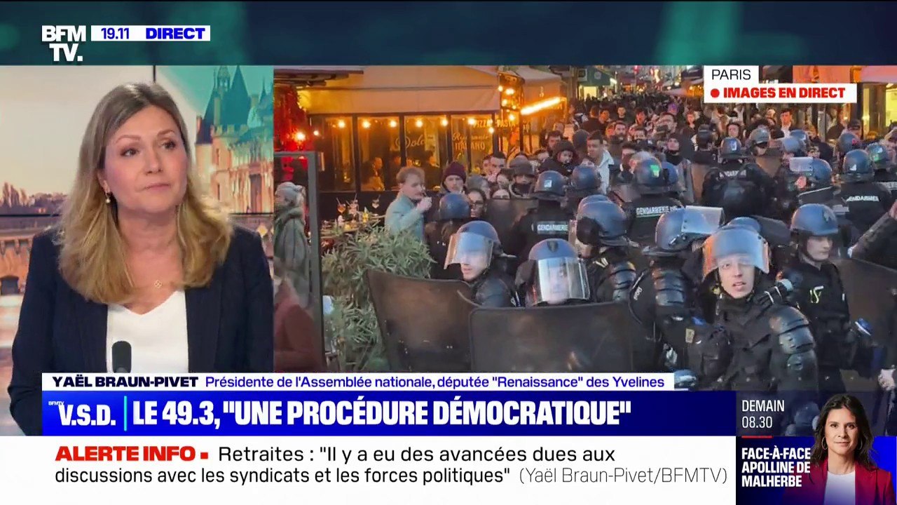 Réforme des retraites adoptée par 49.3: "On a tous une part de responsabilité à ne pas avoir réussi à créer du consensus", affirme Yaël Braun-Pivet