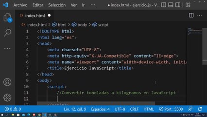 Convertir toneladas a kilogramos en JavaScript