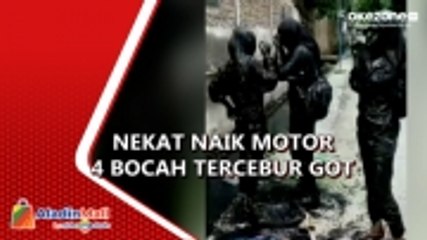 Nekat Naik Motor, 4 Bocah Tercebur Got Hingga Berubah Hitam Pekat dan Berbau