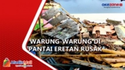 Beton Penahan Gelombang Roboh, Sejumah Warung di Pantai Eretan Rusak