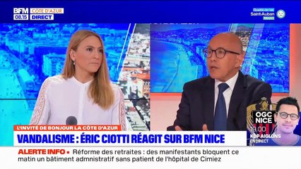 Retraites: « Je ne céderai à aucune intimidation », affirme le député des Alpes-Maritimes et président du parti Les Républicains Eric Ciotti, au lendemain du caillassage de sa permanence - Regardez