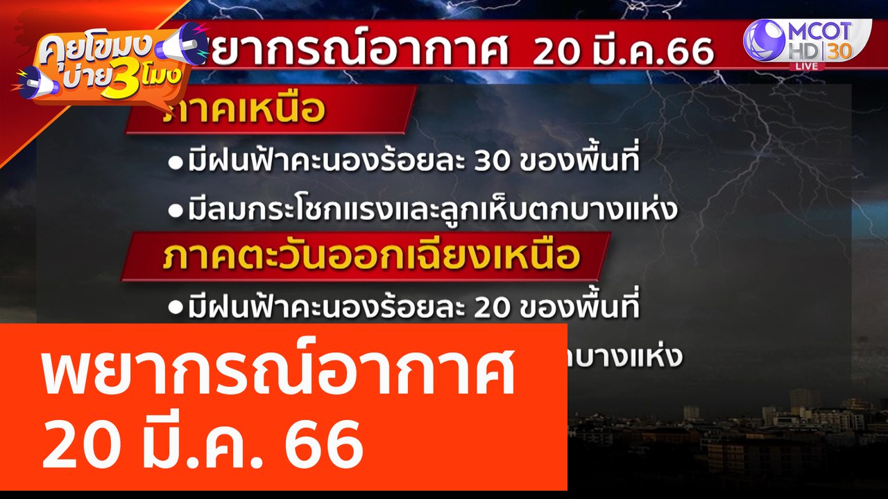 พยากรณ์อากาศ 20 มี.ค. 66 (20 มี.ค. 66) คุยโขมงบ่าย 3 โมง