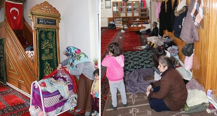 Hasarlı evlerine giremeyen depremzedeler camilere sığındı