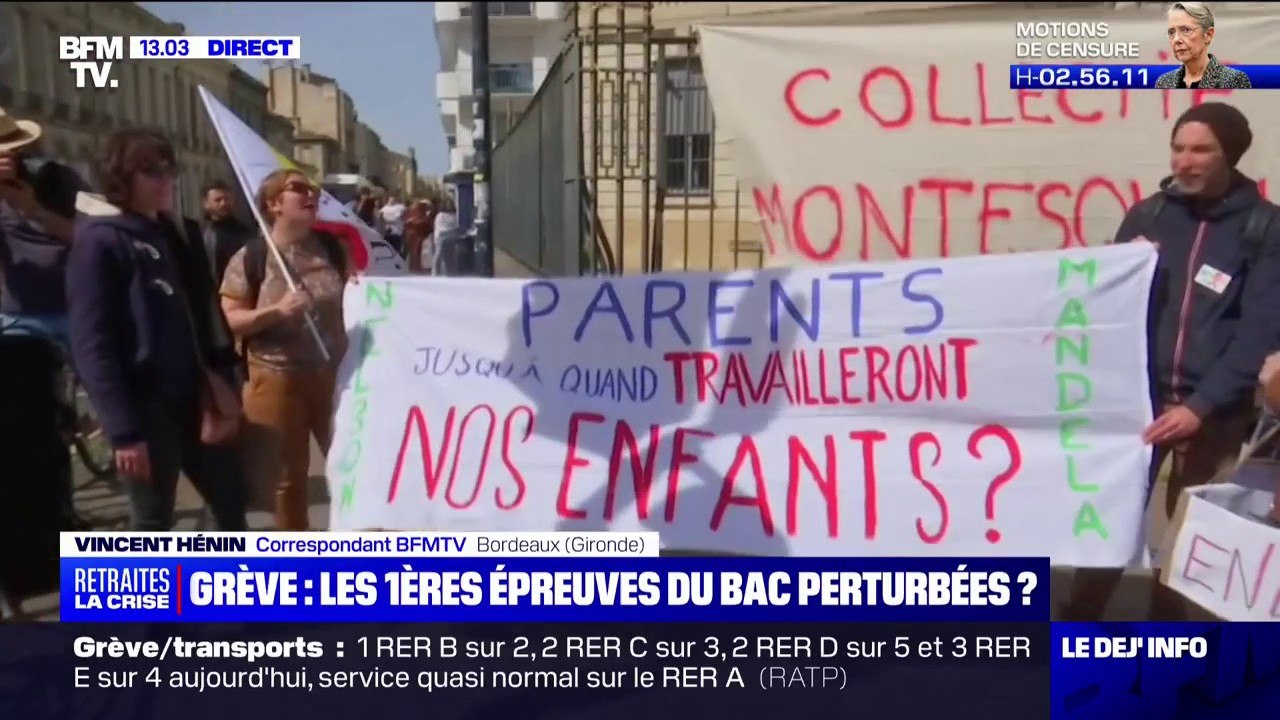 À Bordeaux, les enseignants manifestent devant un lycée à l'occasion des premières épreuves du bac