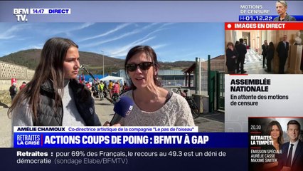 Download Video: Au dépôt Enedis de Gap, occupé contre la réforme des retraites, les grévistes font venir une compagnie de théâtre