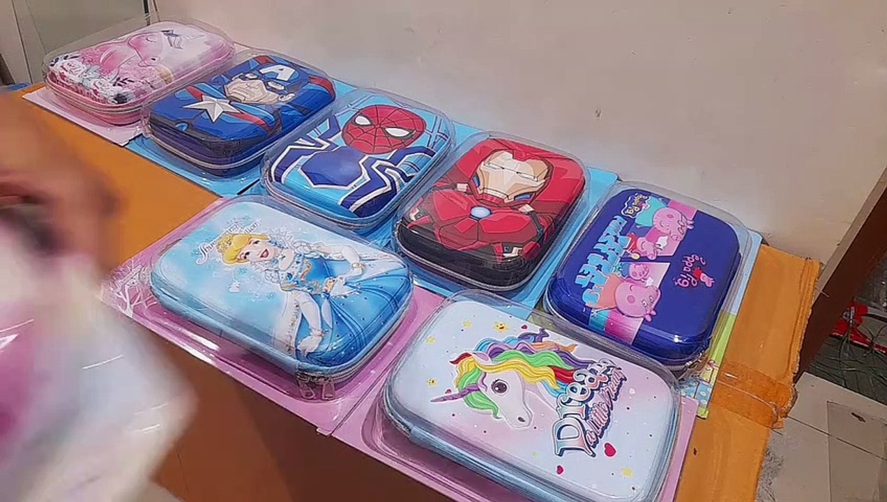 Unboxing and Review of Unicorn, Spiderman, peppa pig, disney princess, ironman Embossed Art EVA Pencil Box