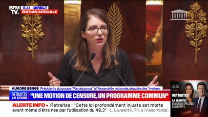 Pour Aurore Bergé (Renaissance), la motion de censure "vise à mettre notre pays à l'arrêt"