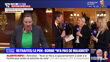 Marine Le Pen (RN) sur la réforme des retraites: "Le gouvernement joue avec des allumettes dans une station-service"