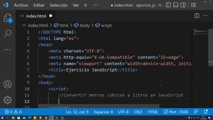 Convertir metros cúbicos a litros en JavaScript