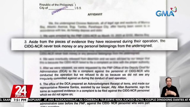 Mga tsinong nahuling iligal umanong nagsusugal sa Parañaque, itinangging ninakawan sila ng mga sumalakay ng CIDG-NCR | 24 Oras