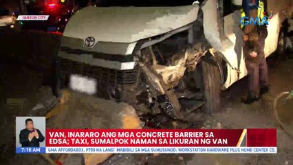 Van, inararo ang mga concrete barrier sa Edsa; taxi, sumalpok naman sa likuran ng van | UB