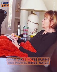 Gran takes notes at marvel movie so she can bond with grandkids !!!